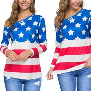 American Flag Off-Shoulder Long Sleeve Top L A0034